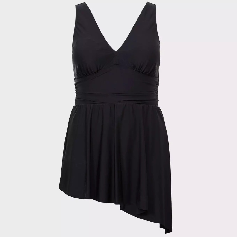 Torrid Wireless Short Asymmetrical Swim Dress with Brief Size 0 Black UPF 50+